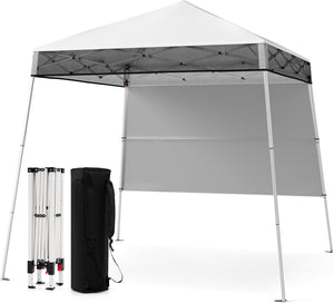 Gazebo Pop-up da Esterno 182 x 182 cm, Gazebo Pieghevole con 1 Parete Laterale, Gambe Inclinabili Regolabili e 4 Picchetti, Tendone Impermeabile per Feste, Campeggio e Picnic (Bianco)
