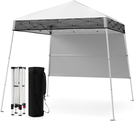 Gazebo Pop-up da Esterno 182 x 182 cm, Gazebo Pieghevole con 1 Parete Laterale, Gambe Inclinabili Regolabili e 4 Picchetti, Tendone Impermeabile per Feste, Campeggio e Picnic (Bianco)