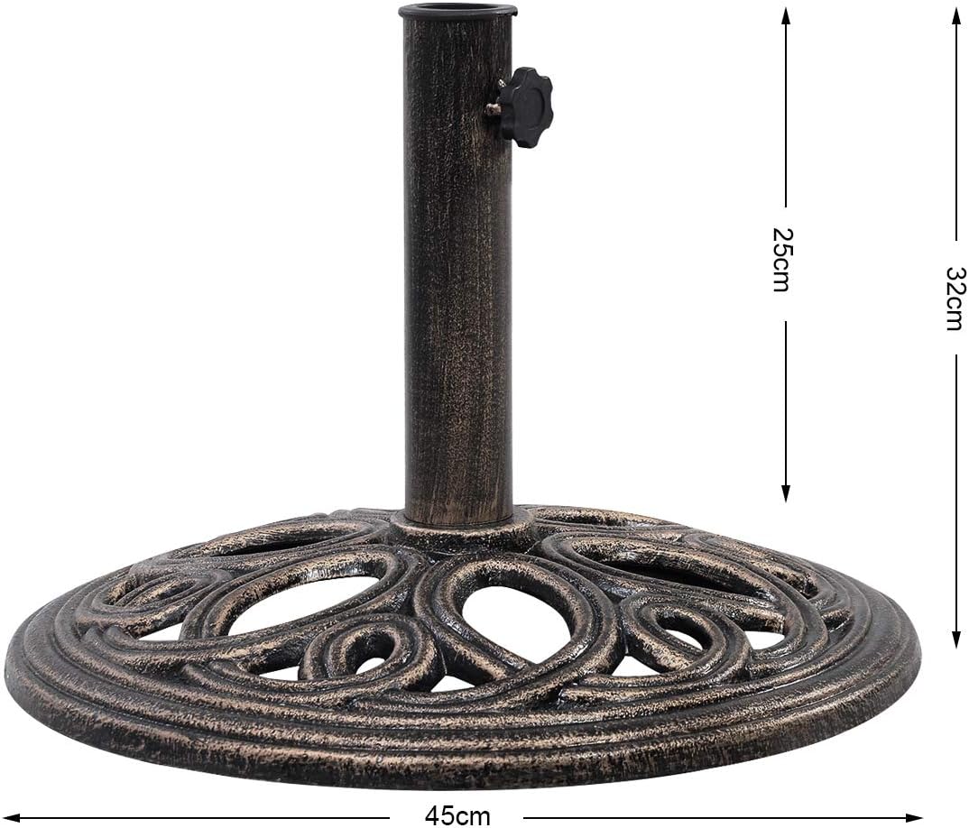 Base per Ombrellone, Ideale per Pali da 38-48mm, Base Ombrellone in Ghisa, Facile da Montare e Pulire, Bronzo