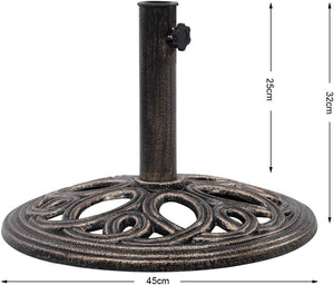 Base per Ombrellone, Ideale per Pali da 38-48mm, Base Ombrellone in Ghisa, Facile da Montare e Pulire, Bronzo