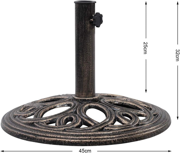 Base per Ombrellone, Ideale per Pali da 38-48mm, Base Ombrellone in Ghisa, Facile da Montare e Pulire, Bronzo