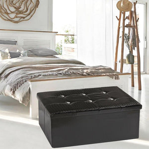 Cassapanca Contenitore Pouf Panca Poggiapiedi Similpelle Pelle Finta Coccodrillo 76x38x38 cm Nera