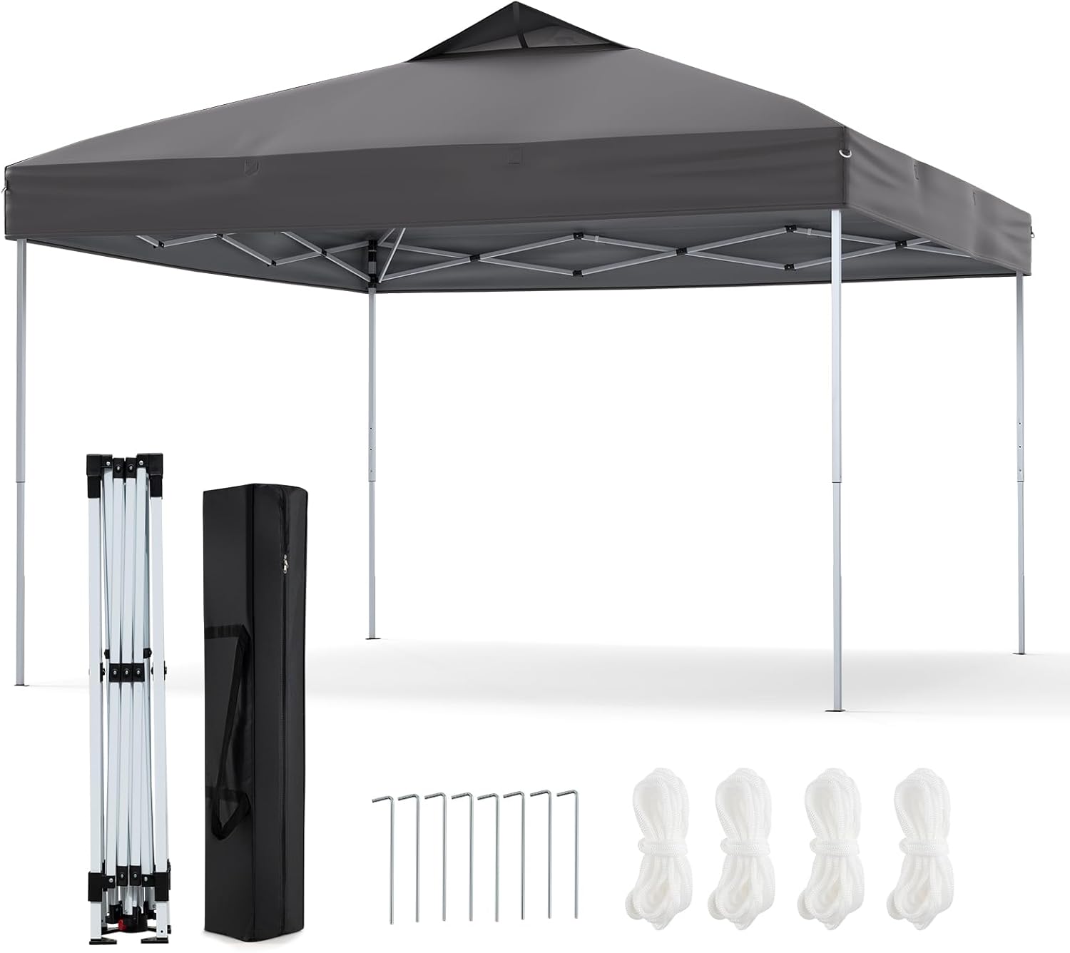 Gazebo Pop-up da 295 x 295 cm, Gazebo da Giardino Impermeabile con Blocco Centrale, Borsa da Trasporto Portatile, Corde Antivento, Picchetti, Tenda Regolabile in Altezza per Feste (Grigio)