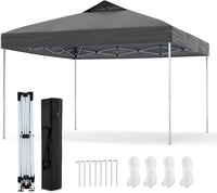 Gazebo Pop-up da 295 x 295 cm, Gazebo da Giardino Impermeabile con Blocco Centrale, Borsa da Trasporto Portatile, Corde Antivento, Picchetti, Tenda Regolabile in Altezza per Feste (Grigio)