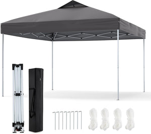 Gazebo Pop-up da 295 x 295 cm, Gazebo da Giardino Impermeabile con Blocco Centrale, Borsa da Trasporto Portatile, Corde Antivento, Picchetti, Tenda Regolabile in Altezza per Feste (Grigio)