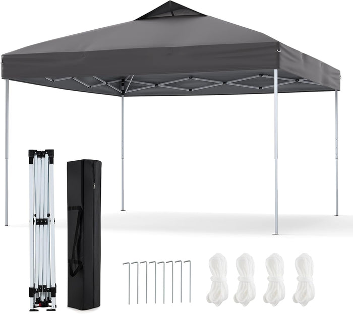 Gazebo Pop-up da 295 x 295 cm, Gazebo da Giardino Impermeabile con Blocco Centrale, Borsa da Trasporto Portatile, Corde Antivento, Picchetti, Tenda Regolabile in Altezza per Feste (Grigio)