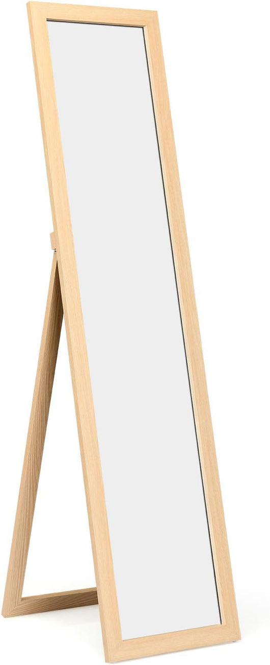 Specchio da Terra, Specchiera a Figura Intera, 2 Modi da Montaggio, Sospeso da Parete/Design da Terra, con Cornice in Legno, 37x155 cm, Nero/Bianco/Naturale