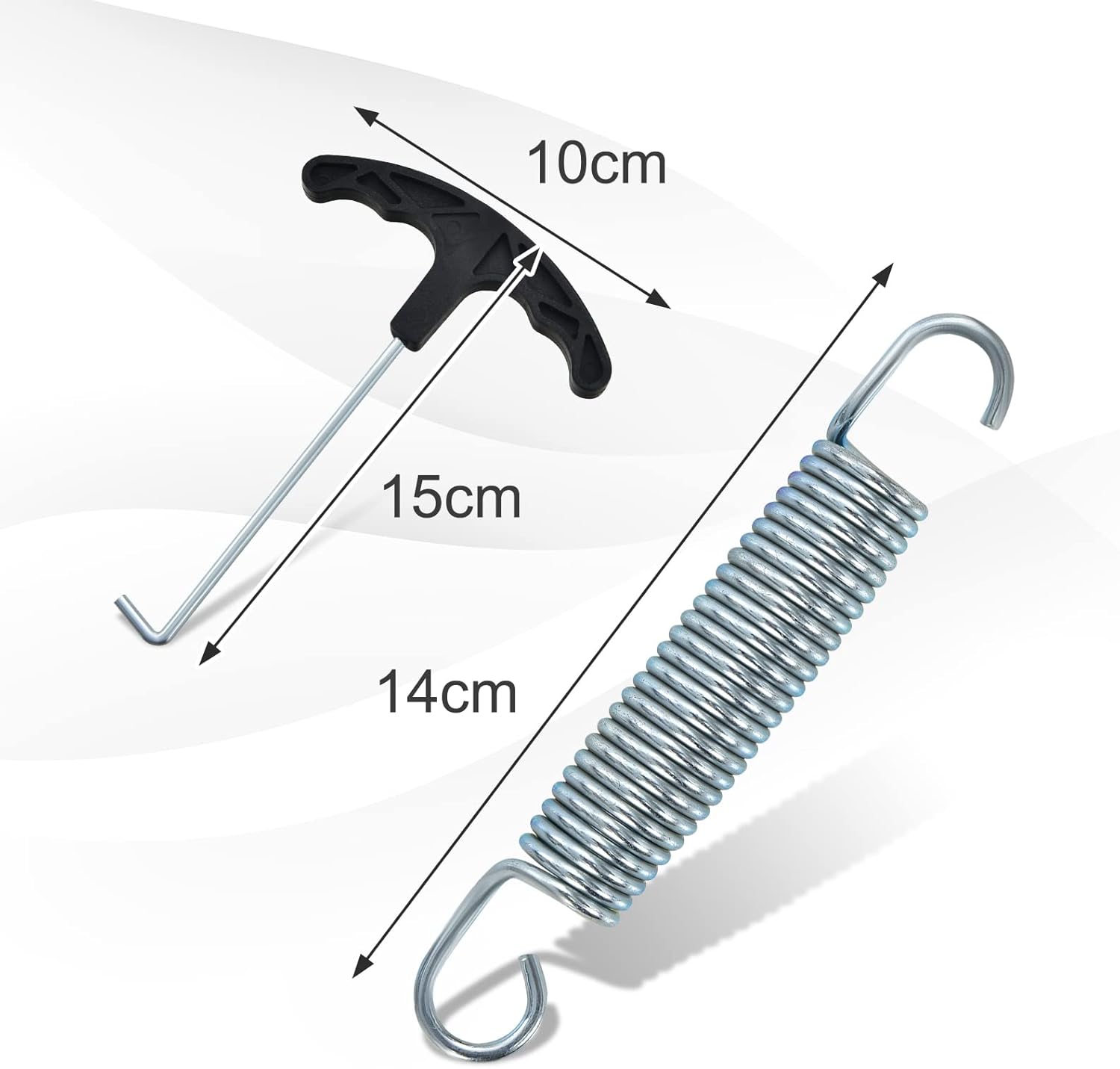 Molla Elastica e Sostitutiva per Trampolino, Kit di Accessori per Trampolino con 20 Molle di 18 cm Resistenti in Acciaio Galvanizzato e Gancio di Trazione a Forma di T
