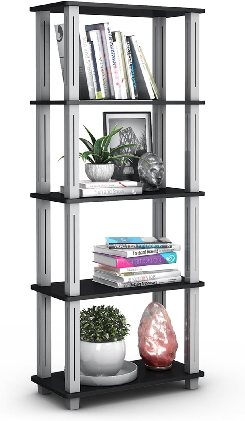 Scaffale a 5 livelli, Libreria Multifunzionale con Tanto Spazio, Scaffale di Stoccaggio Robusto, Ideale per Casa Garage Magazzino, Capacità di Carico 20 kg (Nero)