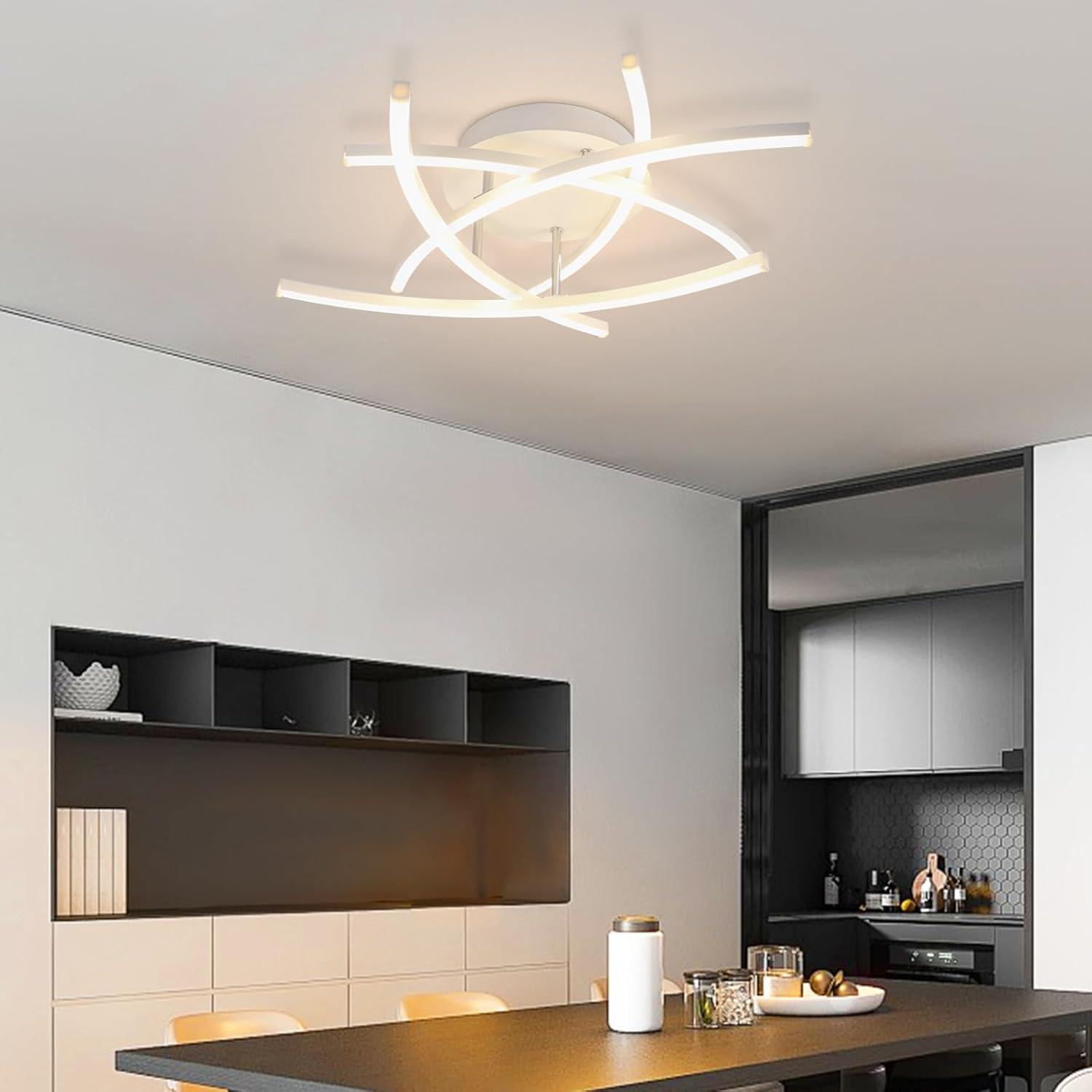 ZMH Lampada da soffitto plafoniera LED design bianca 32W telecomando per soggiorno ufficio