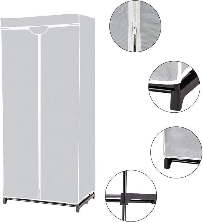 Armadio in Tessuto Armadio Cabina Pieghevole con Asta Appendiabiti, Vari Colori Disponibili, 75 x 50 x 170cm (Grigio)