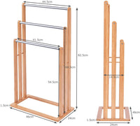 Portasciugamani in Bambù da Terra 46x24x84cm, Mobile Bagno con 3 Aste per Asciugamano in Acciaio Inox, Colore Naturale