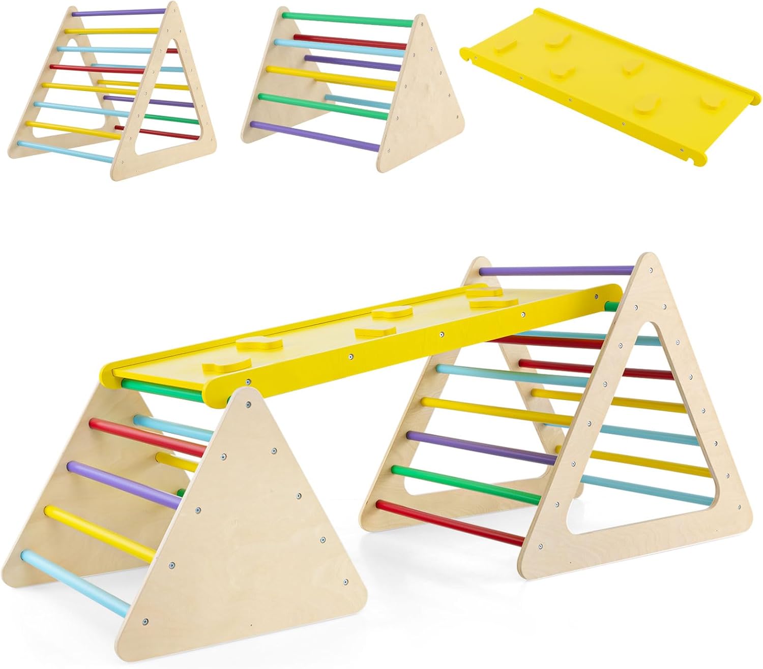 Set da Arrampicata 3 in 1 per Bambini, 3 Pezzi con 2 Scale Triangolari e 1 Rampa, per Scivolare e Arrampicarsi, Scala Giochi Arrampicata per Bambini 3+ Anni (Colorato)