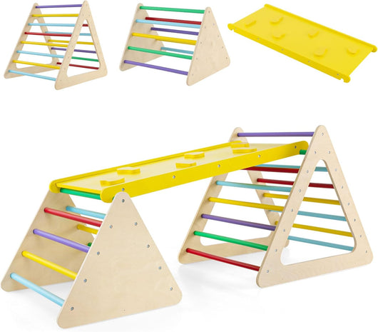 Set da Arrampicata 3 in 1 per Bambini, 3 Pezzi con 2 Scale Triangolari e 1 Rampa, per Scivolare e Arrampicarsi, Scala Giochi Arrampicata per Bambini 3+ Anni (Colorato)