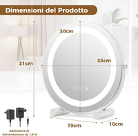 Specchio da Trucco con Luci, Specchio Rotondo con Luminosità Regolabile a 3 Colori, Controllo Tattile Intelligente, Rotazione a 360° e Funzione di Memoria, 30 CM