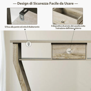Tavolo Consolle in Legno, Consolle con Cassetto e Ripiani, Tavolo d'Ingresso Multiuso per Salotto, Corridoio e Entrata 120 x 30 x 81 cm (Grigio)