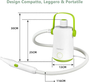 1000W Pulitore a Vapore Multiuso, Macchina a Vapore Portatile con 10 Accessori Serbatoio da 300 ml, Pulizia a Vapore con Tubo Flessibile per Cucina Bagno Finestre (Verde)
