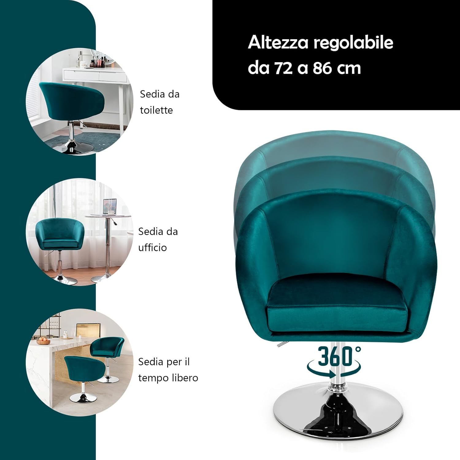 Sgabelli da Bar Girevole in Velluto, Sgabelli Cucina Moderni Design Alte con Schienale, Sedia Rotondo Regolabile in Altezza, con Braccioli, per Cucina Ufficio Bar (Verde)