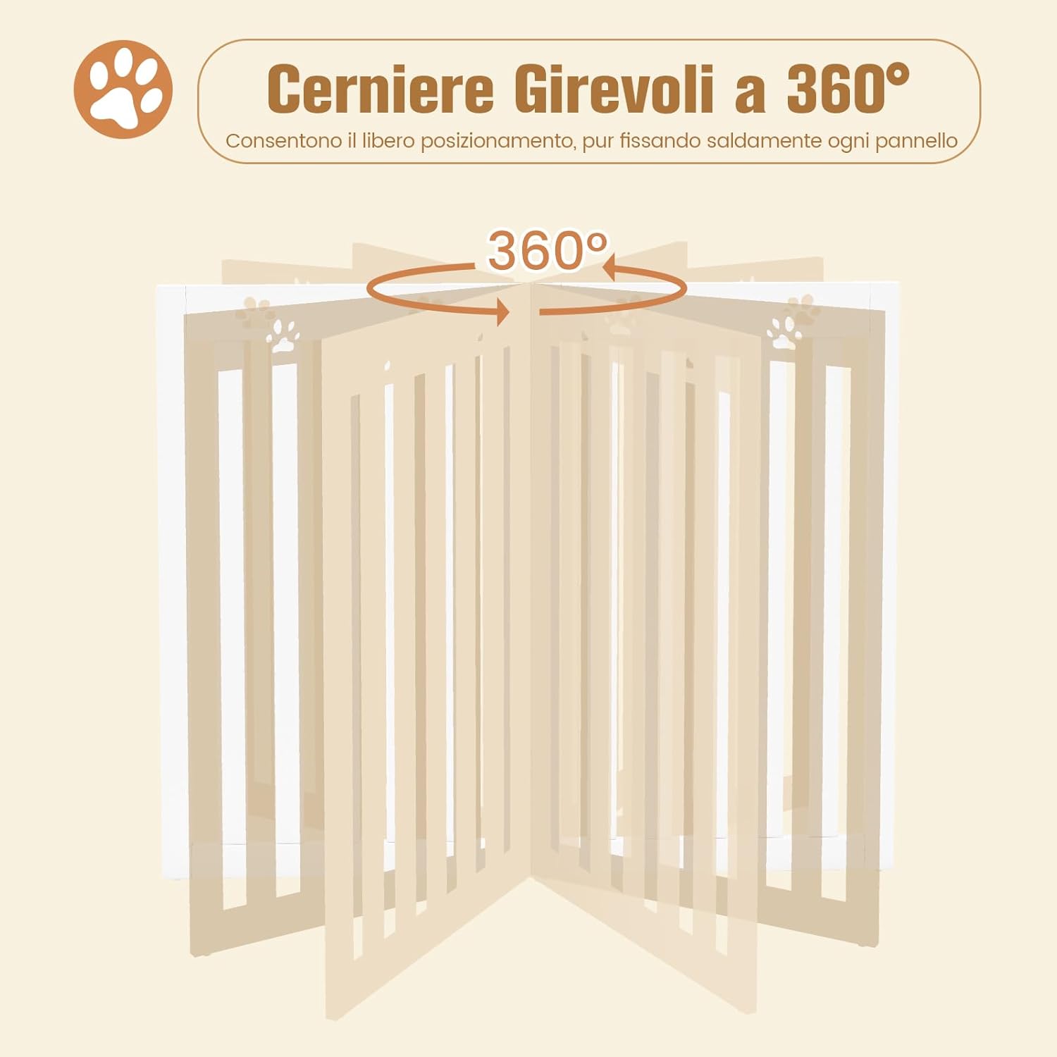 Cancelletto per Cani di Legno Pieghevole, con 3/4 Ante e Cuscinetti Antiscivolo, Ideale per Scale e Porta d'Ingresso, 203 x 89,5 cm (Bianco, 4 Pannelli)