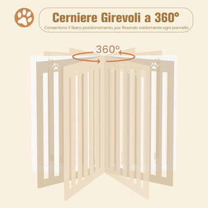 Cancelletto per Cani di Legno Pieghevole, con 3/4 Ante e Cuscinetti Antiscivolo, Ideale per Scale e Porta d'Ingresso, 203 x 89,5 cm (Bianco, 4 Pannelli)
