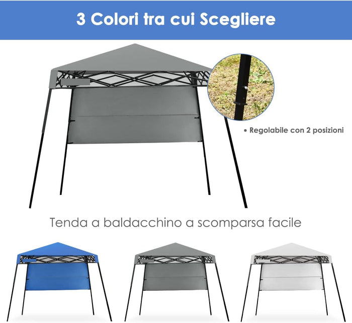 Gazebo Pieghevole da Giardino 210 x 210CM, Struttura in Acciaio, Altezza Regolabile, Gazebo da Esterno con Borsa, Ideale per Feste, Barbecue, Giardino e Spiaggia (grigio)