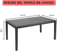 Tavolo da giardino 8 posti allungabile 150/240x90x72h cm in plastica effetto rattan colore antracite Tomaino