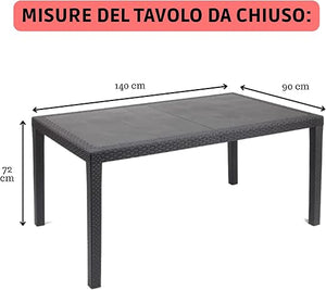 Tavolo da giardino 8 posti allungabile 150/240x90x72h cm in plastica effetto rattan colore antracite Tomaino