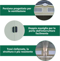 Casetta Porta Attrezzi, Capanni da Esterno con Porta Scorrevole e Tetto a Sella Galvanizzato con Ventilazione, Capannone da Giardino e Cortile, 257 x 205 x 175,5 cm
