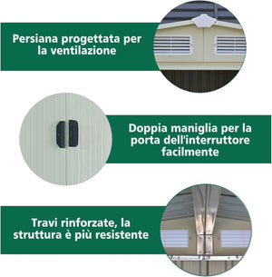 Casetta Porta Attrezzi, Capanni da Esterno con Porta Scorrevole e Tetto a Sella Galvanizzato con Ventilazione, Capannone da Giardino e Cortile, 257 x 205 x 175,5 cm