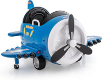 Macchina Elettrica a Forma di Aereo per Bambini, Aeroplano Elettrico Cavalcabile con Telecomando Alare Pieghevole e Elica Rotante, Cruscotto Illuminato, per Bambini 3 Anni+ (Blu)