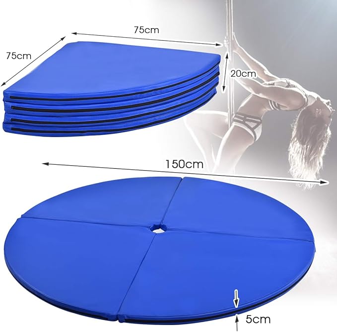 Tappetino per Pole Dance Pieghevole Tappeto per Palo da Danza Antiscivolo, Diametro 150 x 5 cm(Blu)