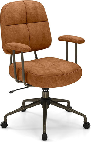 Sedia da Ufficio, con Schienale e Braccioli, Sedia Girevole Regolabile con Funzione a Dondolo e Ruote per Camera da Letto, Studio, Portata 150 kg (Marrone)