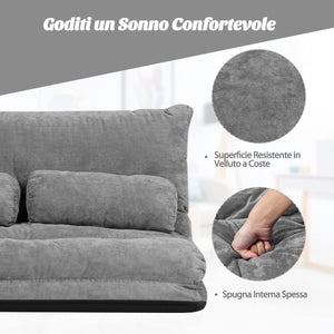 Divano da Terra, Divano Letto Multifunzionale Regolabile in 6 Posizioni con 2 Cuscini, con Fodera in Camoscio per Camera da Letto Salone Balcone (Grigio 156x173x24 cm)