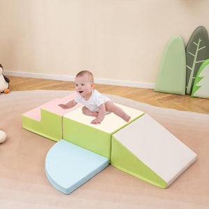 Set di Blocchi in Schiuma per Bambini 4 Pezzi, Set di Costruzioni Morbide in PU + EPE per Sviluppo dei Bambini, Gioco Attivo Interno per Arrampicarsi e Gattonare (Rosa)