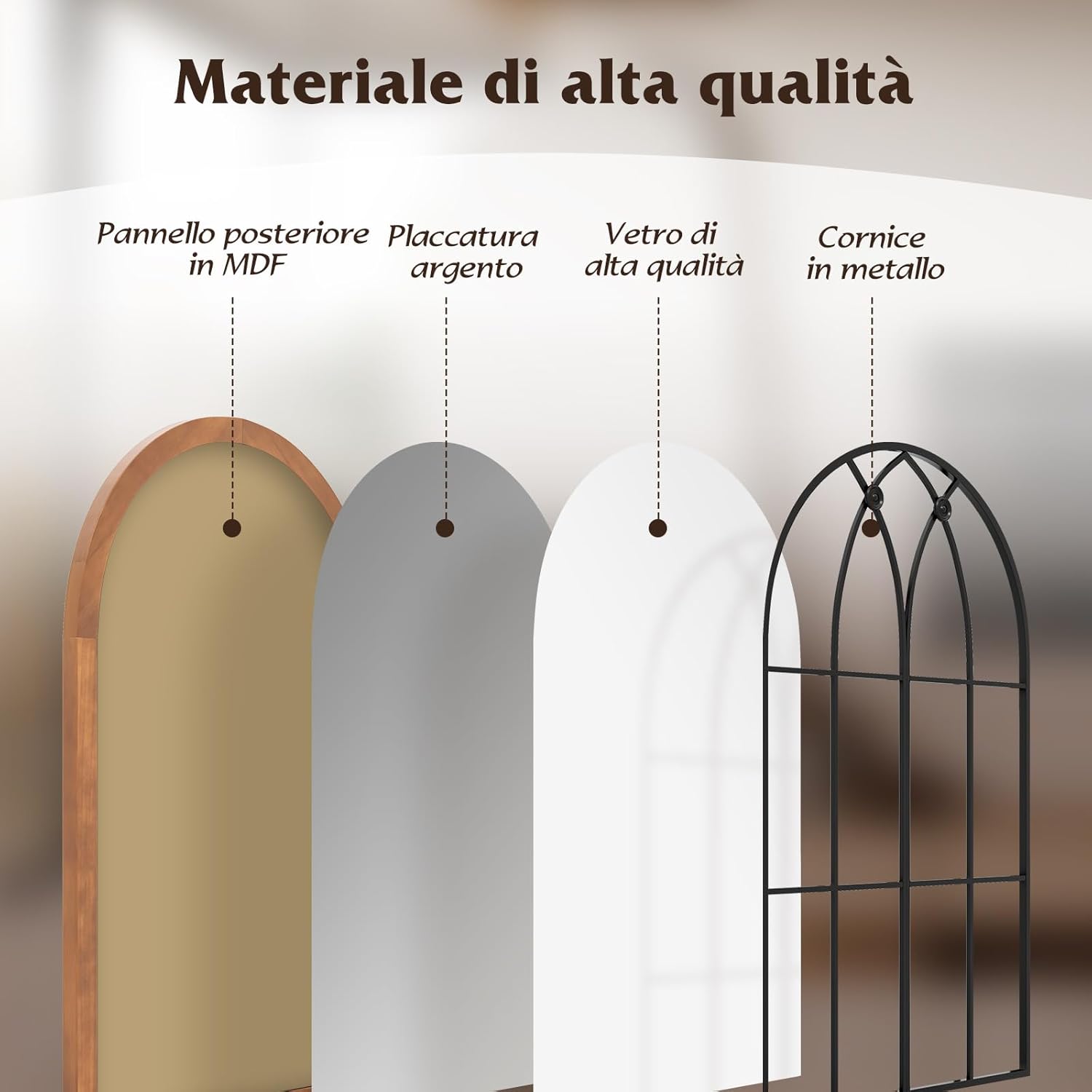 Specchio da Parete 60 x 90 CM, Specchio Finestra con Cornice in Legno di Abete, Specchio Decorativo con per Soggiorno Camera da Letto Ingresso Bagno