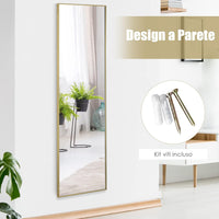 Specchio da Parete Lungo, Specchio da Terra Appendere con Cornice in Lega di Alluminio e Ganci, Per Camera da Letto e Soggiorno, 120 x 37 cm (Oro)