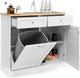 Credenza Cucina con 42L Pattumiera, Mobile per Pattumiera Ribaltabile con Piano in Legno di Gomma 2 Cassetti e Ripiano Regolabile, 100x35,5x90 cm (Bianco)