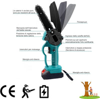 Mini Motosega a Batteria con Oliatore Automatico, 2 Batterie 48V, Barre da 6'' e 8'' Pollici con Catene di Ricambio e Blocco di Sicurezza – Potenza e Versatilità per Lavori di Precisione