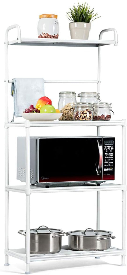Microonde Scaffale da Cucina per Microonde in Metallo a 4 Ripiani, Carrello per Microonde Scaffalatura Organizzatore Portaoggetti, 60 x 34,5 x 136 cm (Bianco)