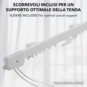 Binario Scorritenda Lineare da Soffitto in Alluminio Bianco con Movimento a Corda Apertura a Sinistr - Riloga Bastone per Tenda 350cm