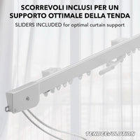 Binario Scorritenda Lineare da Parete in Alluminio Bianco con Movimento a Corda Apertura Centrale - Riloga Bastone per Tenda 140cm