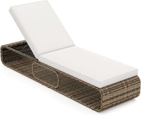Lettino Prendisole Relax, Sedia in Rattan PE con Schienale Regolabile a 7 Posizioni, Cuscino Morbido e Spazio di Stoccaggio, Sedia a Sdraio per Piscina, Giardino e Cortile, Portata 180 kg