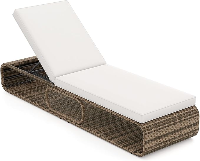 Lettino Prendisole Relax, Sedia in Rattan PE con Schienale Regolabile a 7 Posizioni, Cuscino Morbido e Spazio di Stoccaggio, Sedia a Sdraio per Piscina, Giardino e Cortile, Portata 180 kg