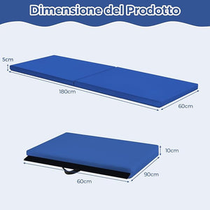 Tappetino Yoga Pieghevole e Portatile, Tappeto Palestra Spesso e Morbido con Maniglie, Tappeto Fitness per Case e Palestra, 180 x 60 x 4 cm