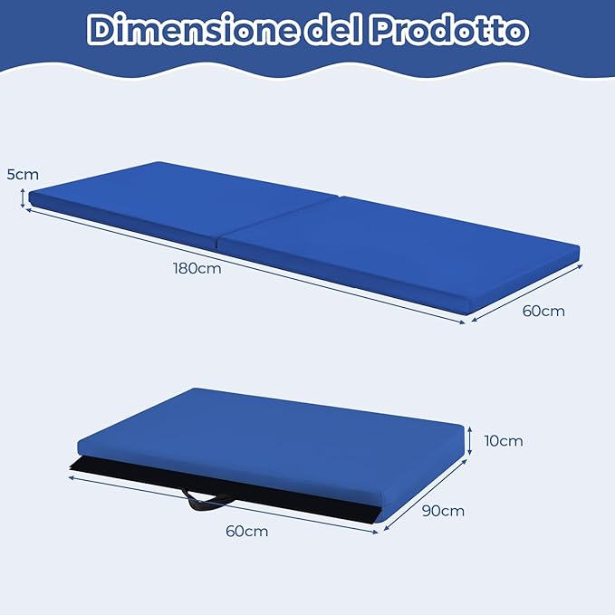 Tappetino Yoga Pieghevole e Portatile, Tappeto Palestra Spesso e Morbido con Maniglie, Tappeto Fitness per Case e Palestra, 180 x 60 x 4 cm