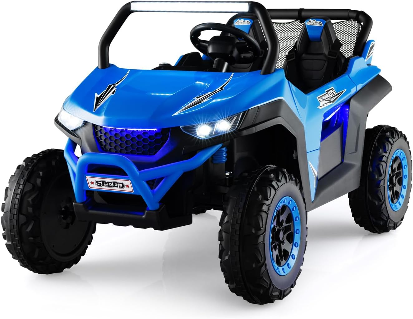 12V Auto Elettrico per Bambini, Macchina Fuoristrada a 2 Posti, Macchina Elettrica con Luci Suoni, Regalo per Bambini 3-8 Anni, 118x74x71 cm (Blu)