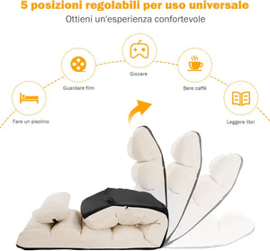Sedia Pieghevole da Pavimento Portatile, Divano Imbottito, Regolabile in 5 Posizioni, Supporto per la Schiena, Ideale per Rilassarsi Leggere (Beige)