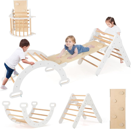 4 in 1 Set da Arrampicata per Bambini, Giocattoli da Arrampicata a Triangolo con Triangolo Arco e Salita, Ideale per Bambini 1 Anni + (Bianco)