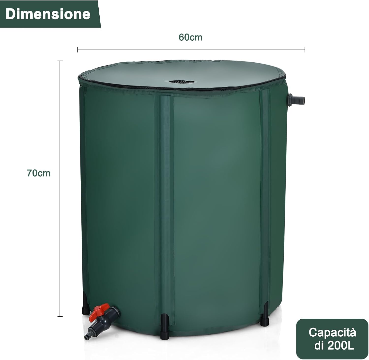 Bidone per la Raccolta dell'Acqua Piovana, Serbatoio Cisterna Raccolta Acqua, con Rubinetto, 200L