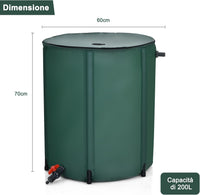 Bidone per la Raccolta dell'Acqua Piovana, Serbatoio Cisterna Raccolta Acqua, con Rubinetto, 200L